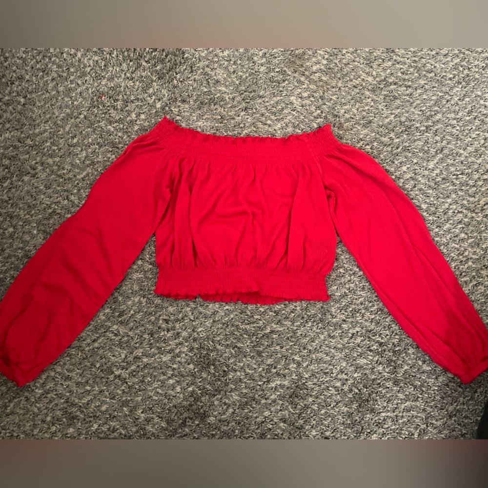 Red off the shoulder crop top